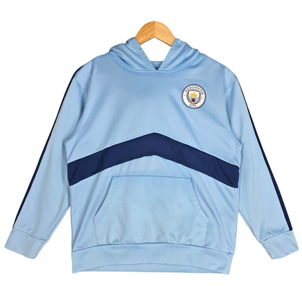 MANCHESTER CITY F.C. OFFICIAL HOODIE – YOUTH XL – LIGHT BLUE – CREST + MANCITY